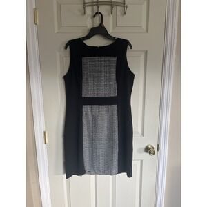 New Directions Black Sheath Dress Womens 14 Tweed Panel Career Stretch